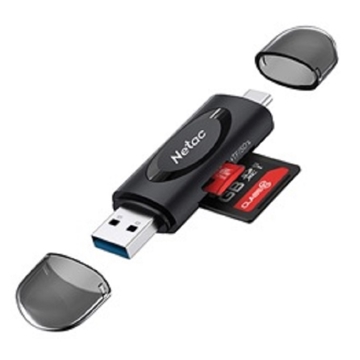 Netac NT09WK13-30GR, Multifunction Card Reader, USB-A, USB-C, mSD/SD, Black