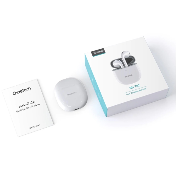 ყურსასმენი Choetech BH-T02-WH, Earbuds, Wireless, Bluetooth, IP55, White