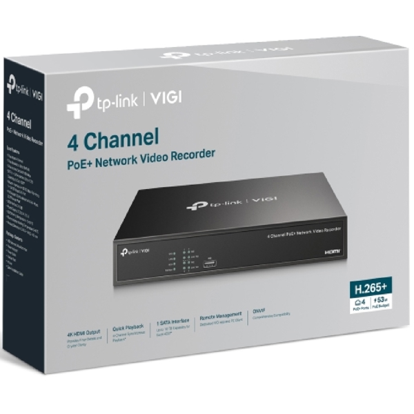 ვიდეო ჩამწერი TP-Link VIGI NVR1004H-4P, Network Video Recorder, Black