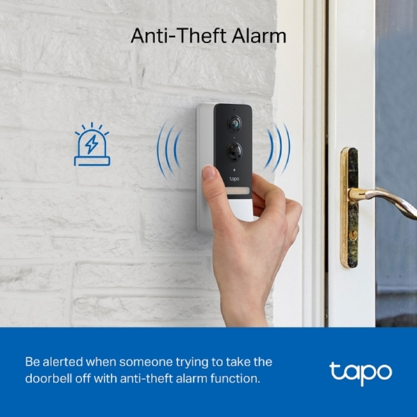 კარის ვიდეო ზარი TP-Link Tapo D230S1, Wire-Free Video Doorbell, 2K 5MP, 2-Way Audio, Night Vision, White/Black