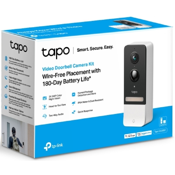 კარის ვიდეო ზარი TP-Link Tapo D230S1, Wire-Free Video Doorbell, 2K 5MP, 2-Way Audio, Night Vision, White/Black