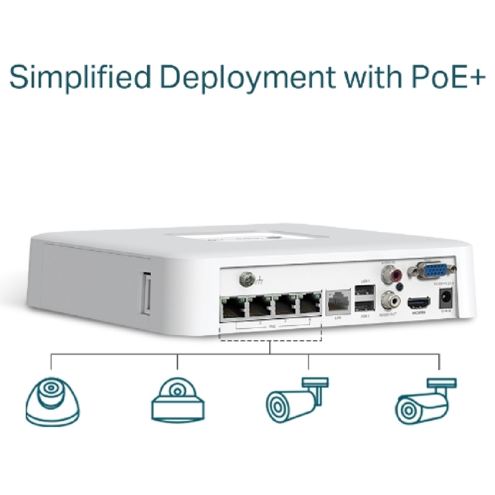 TP-Link VIGI NVR1104H-4P, Network Video Recorder, White