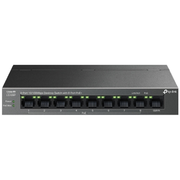 TP-Link LS109P, 9-Port, PoE+ Switch, Black