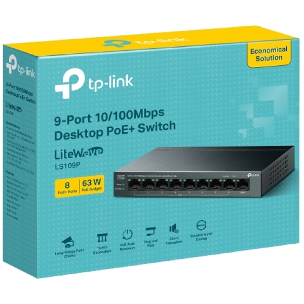 TP-Link LS109P, 9-Port, PoE+ Switch, Black