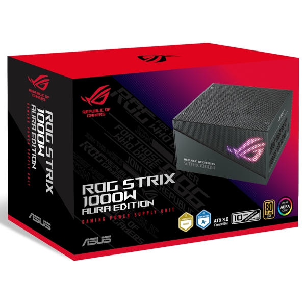 Asus 90YE00P1-B0NA00 ROG STRIX AURA, 1000W, 80 Plus, Power Supply, Black