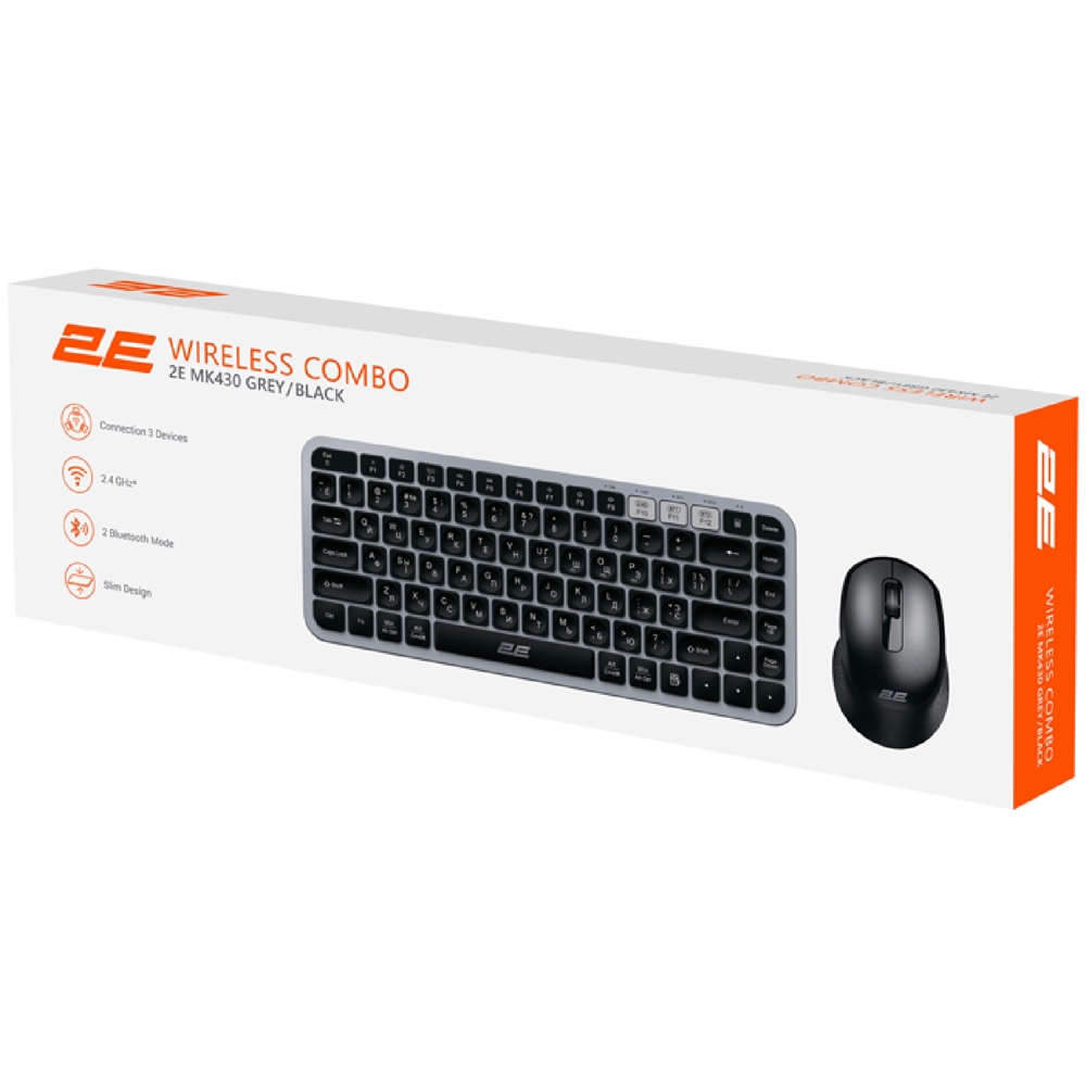 კლავიატურა+მაუსი 2E 2E-MK430WBGR, Wireless, Bluetooth, USB, Keyboard And Mouse, Black/Grey