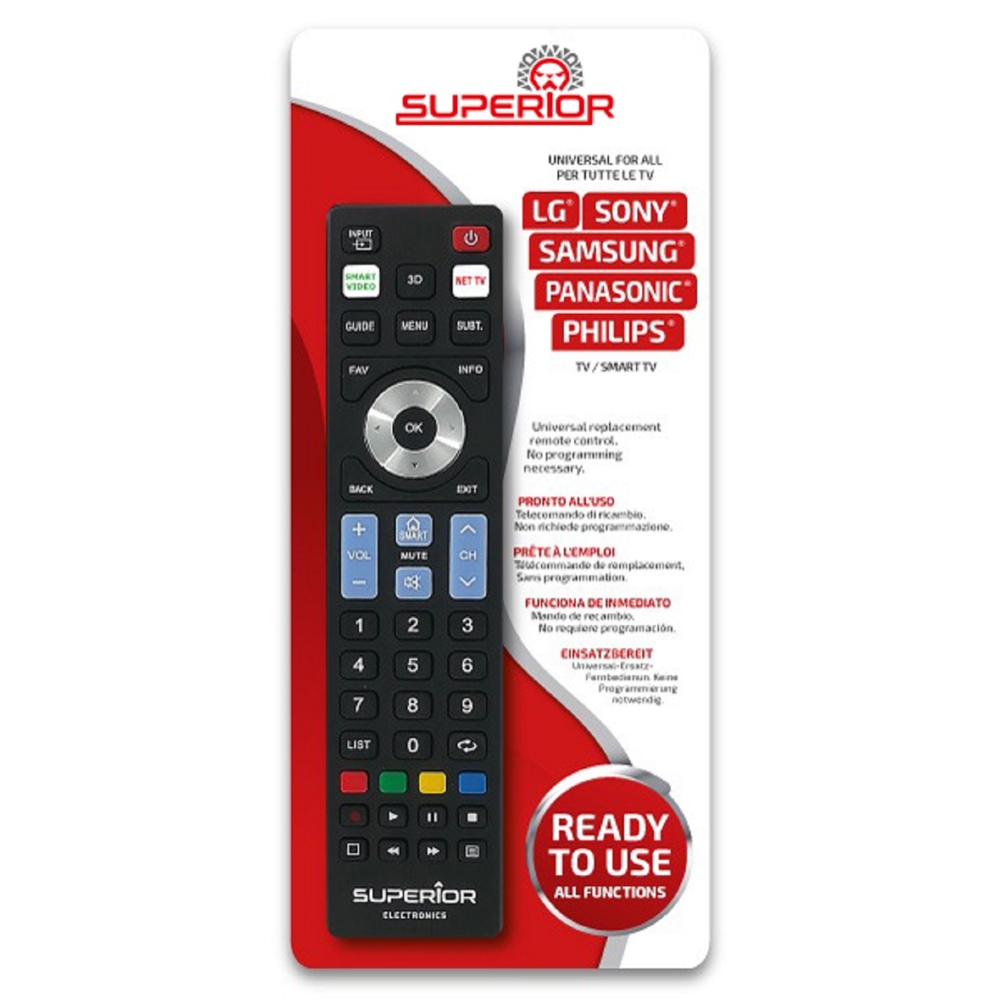 ტელევიზორის პულტი Superior Electronics SUPTRB019, Ready5 Smart Universal LG/Samsung/Sony/Philips/Panasonic Remote Control, Black