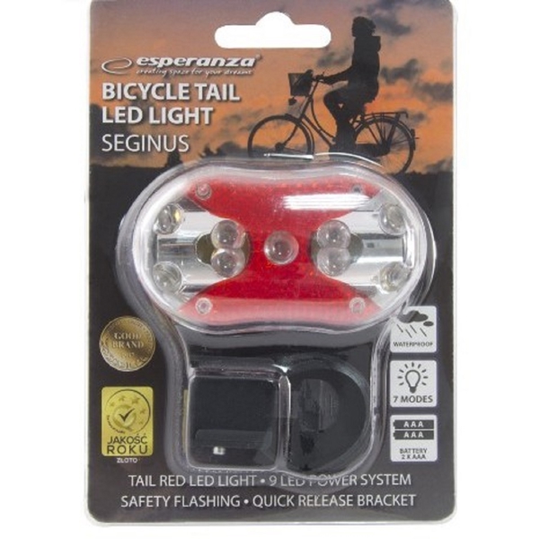 ველოსიპედის განათება Esperanza EOT010 SEGINUS, LED, Bike Tail Lamp, Red