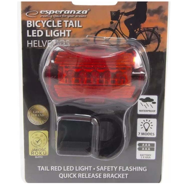 ველოსიპედის განათება Esperanza EOT008 HELVETIOS, LED, Bike Tail Lamp, Red