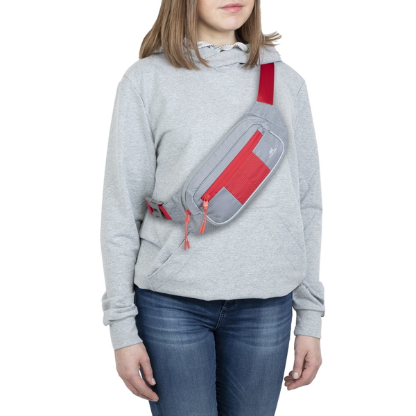 წელის ჩანთა Rivacase 5215, 7.9", Waist Bag, Grey/Red