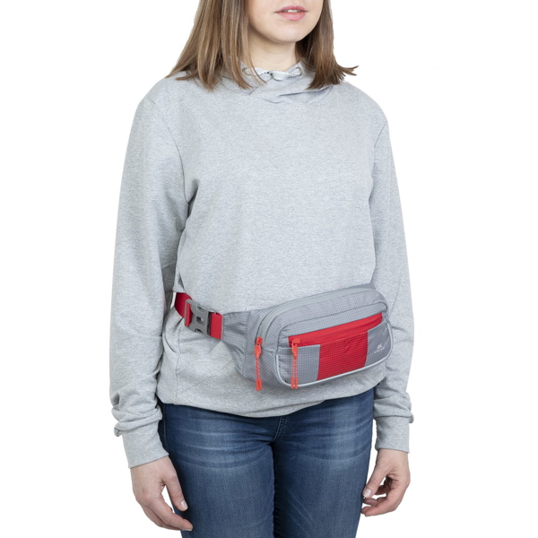 წელის ჩანთა Rivacase 5215, 7.9", Waist Bag, Grey/Red