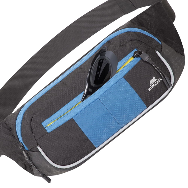 წელის ჩანთა Rivacase 5215, 7.9", Waist Bag, Black/Blue