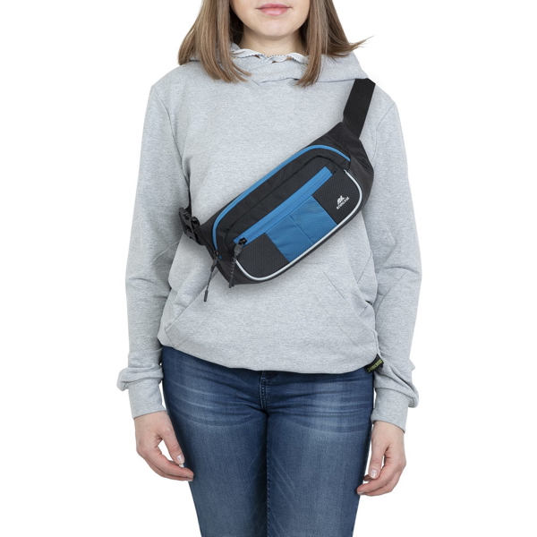 წელის ჩანთა Rivacase 5215, 7.9", Waist Bag, Black/Blue