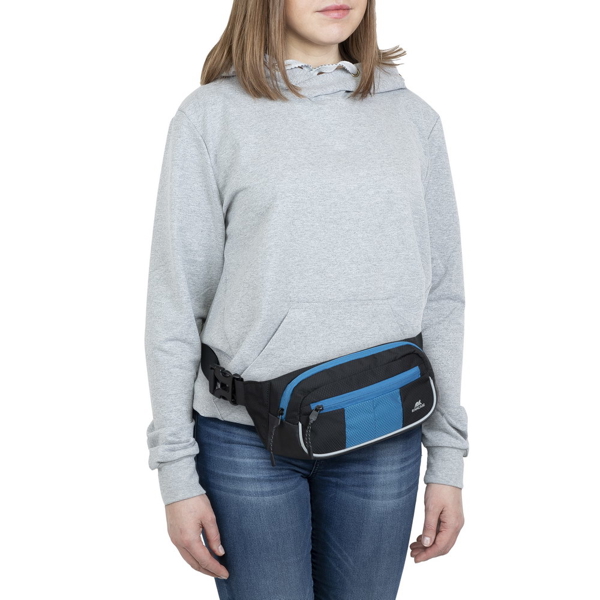 წელის ჩანთა Rivacase 5215, 7.9", Waist Bag, Black/Blue