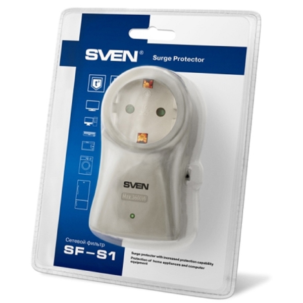 ადაპტერი Sven SV-015787, 1 Socket, Grey