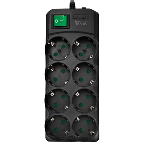 დენის გამანაწილებელი Sven SV-021610, 8 Socket, 3m, Black