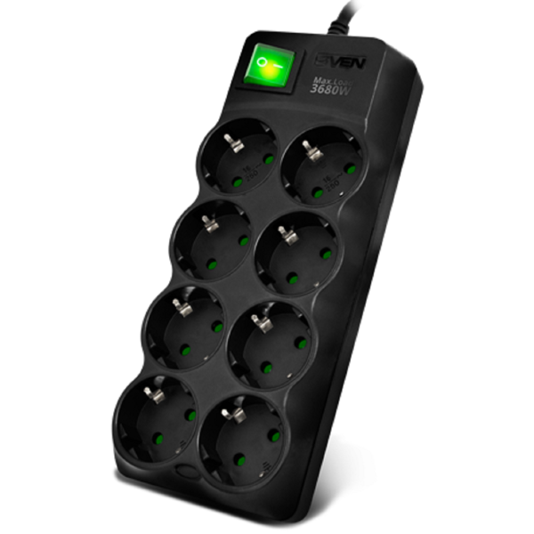 დენის გამანაწილებელი Sven Surge Protector SF-08E-16, 8 Socket, 1.8m, Black