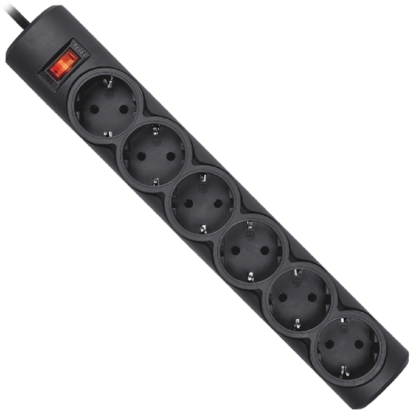 Defender DFS153, 6 Socket, 3m, Black	