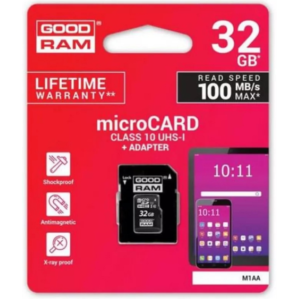 GoodRam M1AA-0320R12, 32GB, MicroSDHC, C10, UHS-I, U1, Black	