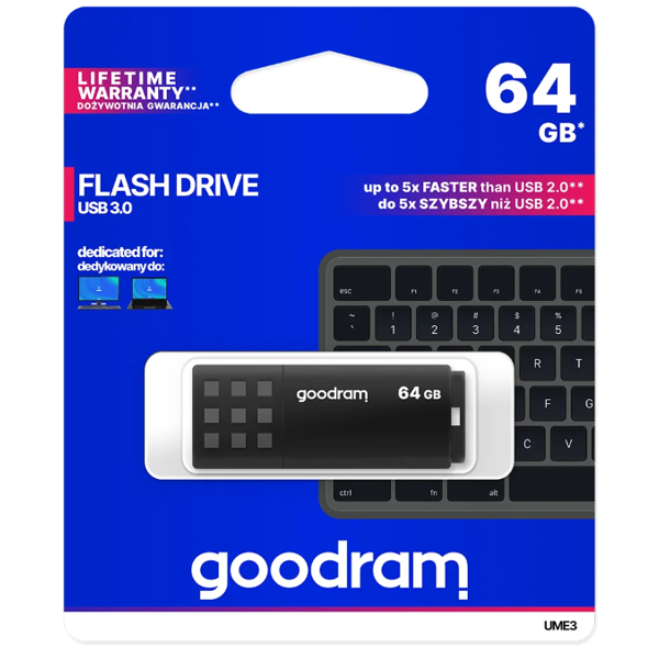 USB ფლეშ მეხსიერება GoodRam UME3-0640K0R11, 64GB, USB 3.0, Black