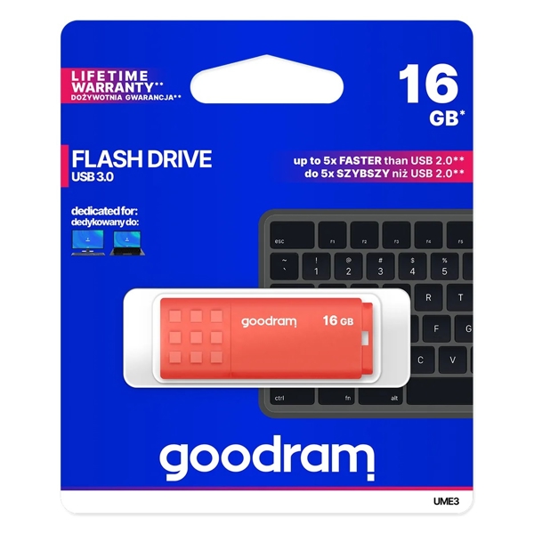 USB ფლეშ მეხსიერება GoodRam UME3-0160O0R11, 16GB, USB 3.0, Orange