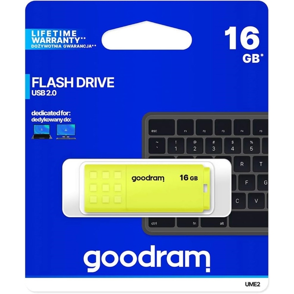 USB ფლეშ მეხსიერება GoodRam UME2-0160Y0R11, 16GB, USB 2.0, Yellow