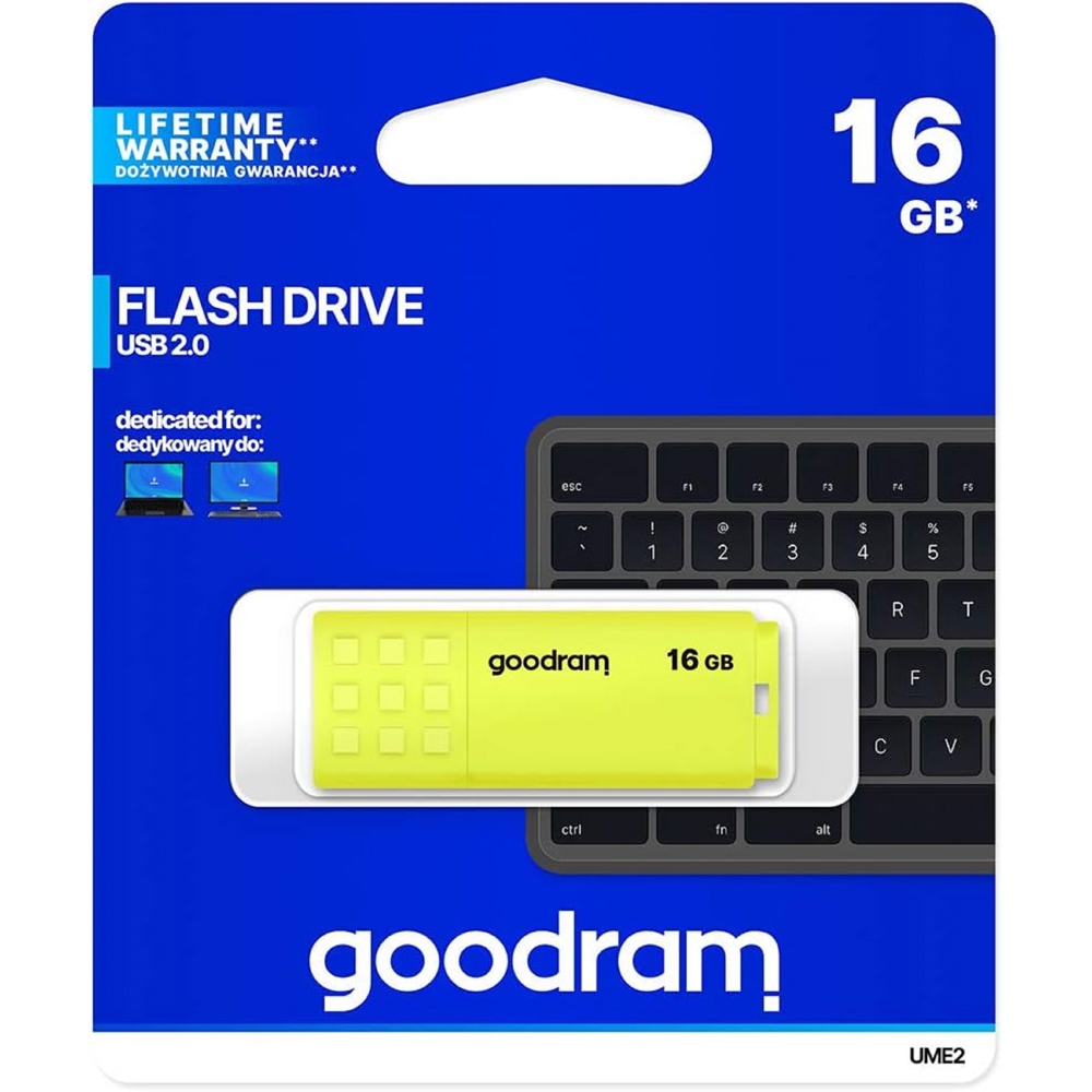 USB ფლეშ მეხსიერება GoodRam UME2-0160Y0R11, 16GB, USB 2.0, Yellow