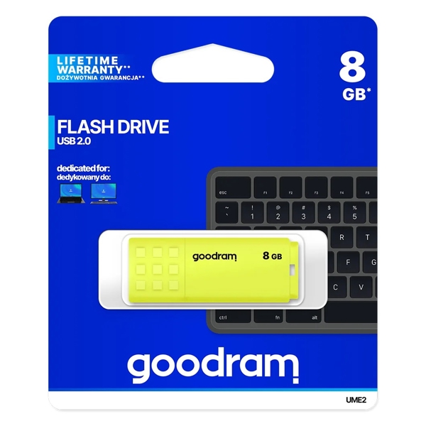 USB ფლეშ მეხსიერება GoodRam UME2-0080Y0R11, 8GB, USB 2.0, Yellow