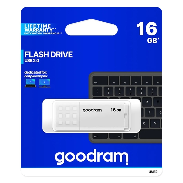 USB ფლეშ მეხსიერება GoodRam UME2-0160W0R11, 16GB, USB 2.0, White