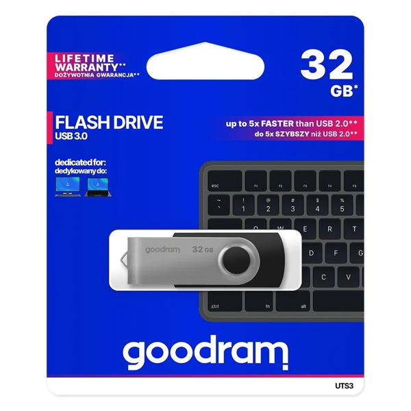 USB ფლეშ მეხსიერება GoodRam UTS3-0320K0R11, 32GB, USB 3.0, Black