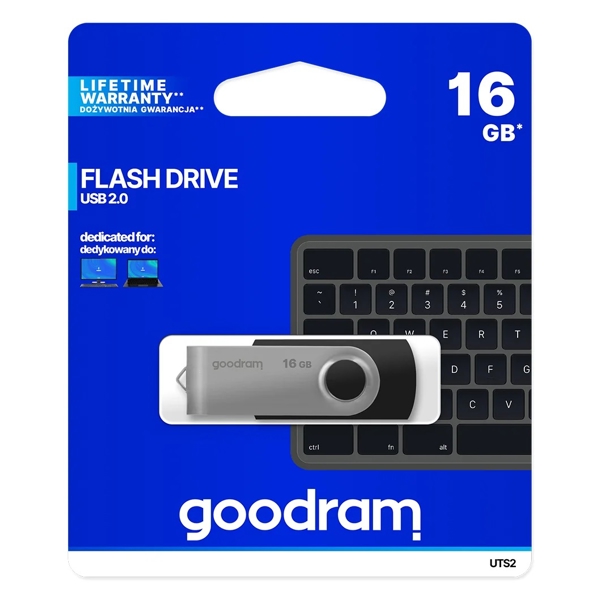 USB ფლეშ მეხსიერება GoodRam UTS2-0160K0R11, 16GB, USB 2.0, Black