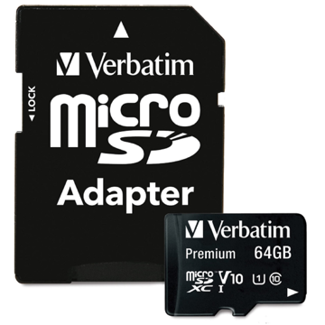 Verbatim 044084, 64GB, MicroSDHC, C10, UHS-I, U1, Black	