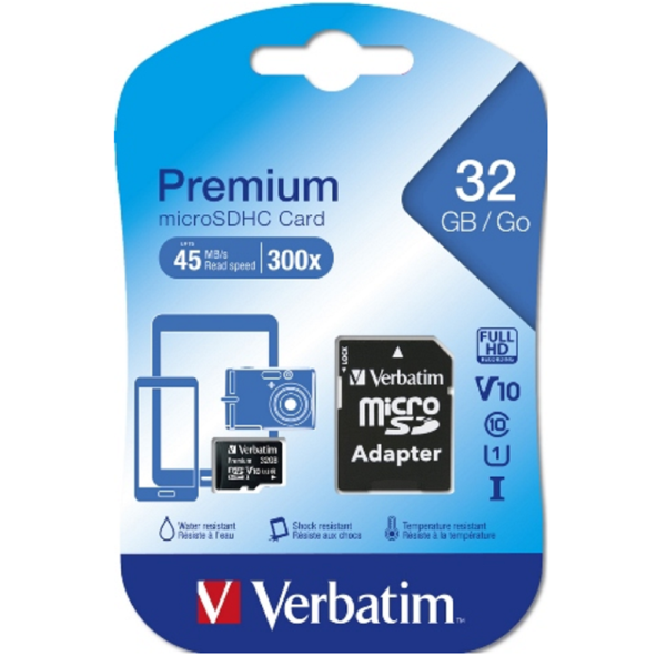 Verbatim 044083, 32GB, MicroSDHC, C10, UHS-I, U1, Black