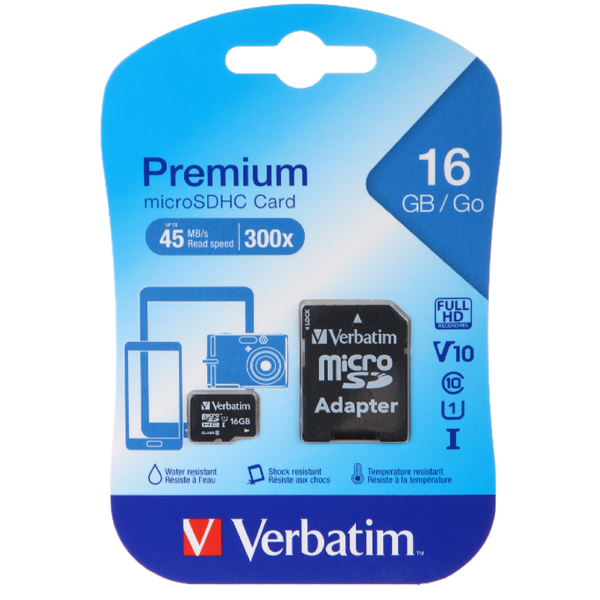 მეხსიერების ბარათი Verbatim 044082, 16GB, MicroSDHC, C10, UHS-I, U1, Black