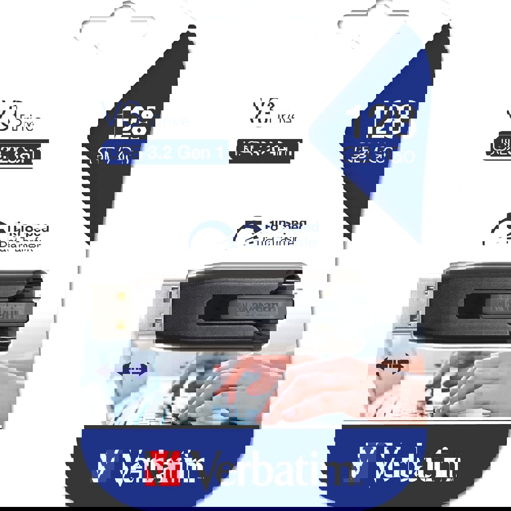 USB ფლეშ მეხსიერება Verbatim 49189, 128GB, USB 3.2, Black