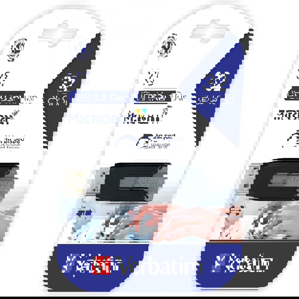 USB ფლეშ მეხსიერება Verbatim 49173, 32GB, USB 3.2, Black