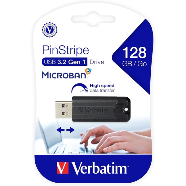 USB ფლეშ მეხსიერება Verbatim 49319, 128GB, USB 3.2, Black