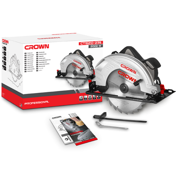 დისკური ხერხი Crown CT15210, 2000W, 4500Rpm, 235mm, Silver