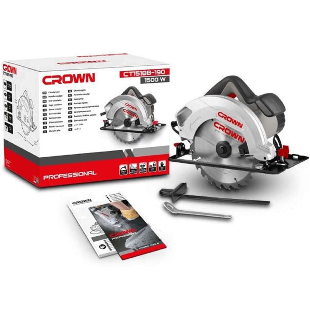 დისკური ხერხი Crown CT15188-190, 1500W, 5500Rpm, 190mm, Silver