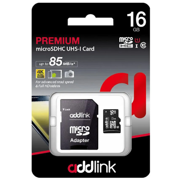 მეხსიერების ბარათი Addlink ad16GBMSH310A, 16GB, MicroSDHC, C10, UHS-I, U1, Black