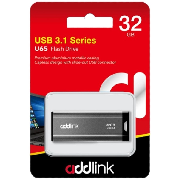 USB ფლეშ მეხსიერება Addlink ad32GBU65G3, 32GB, USB 3.1, Grey