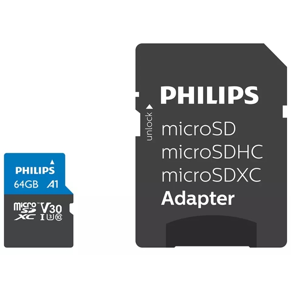 Philips FM64MP65B/00, 64GB, MicroSDHC, C10, UHS-I, U3, Black