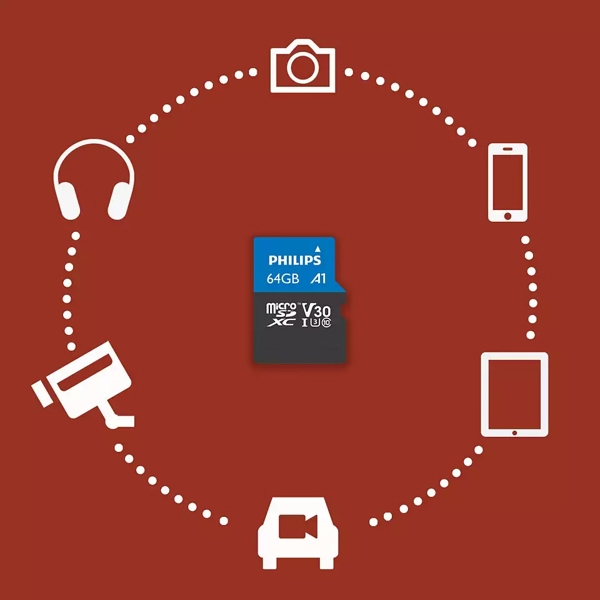მეხსიერების ბარათი Philips FM64MP65B/00, 64GB, MicroSDHC, C10, UHS-I, U3, Black