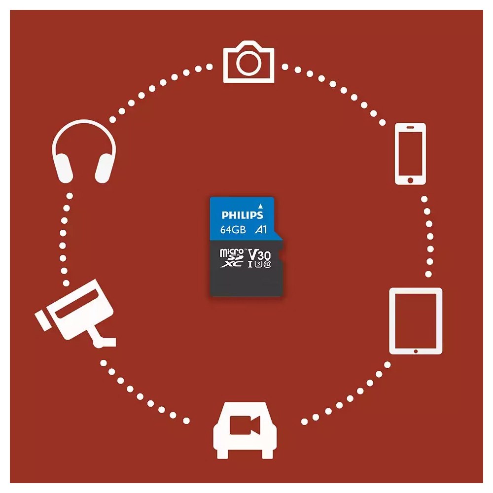 მეხსიერების ბარათი Philips FM64MP65B/00, 64GB, MicroSDHC, C10, UHS-I, U3, Black