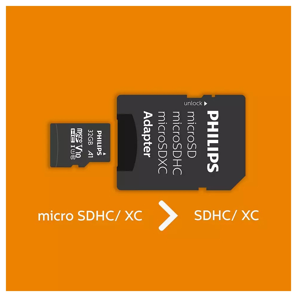 მეხსიერების ბარათი Philips FM32MP45B/00, 32GB, MicroSDHC, C10, UHS-I, U1, Black