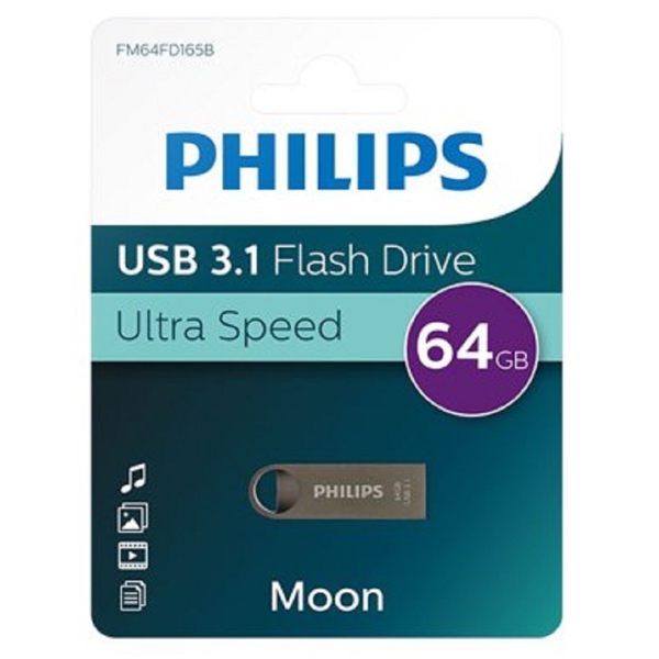 USB ფლეშ მეხსიერება Philips FM64FD165B/00, 64GB, USB 3.1, Grey