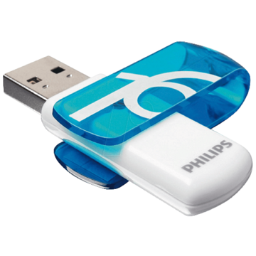 USB ფლეშ მეხსიერება Philips FM16FD05B/00, 16GB, USB 2.0, White/Blue