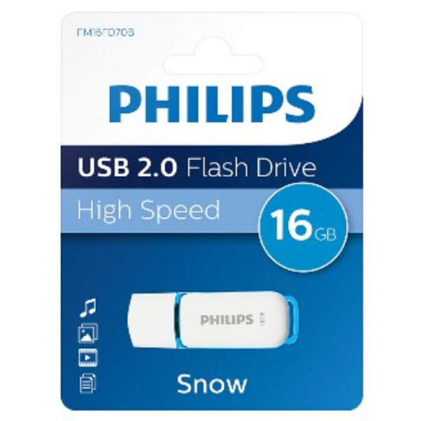 USB ფლეშ მეხსიერება Philips PHMMD16GBS200, 16GB, USB 2.0, White/Blue