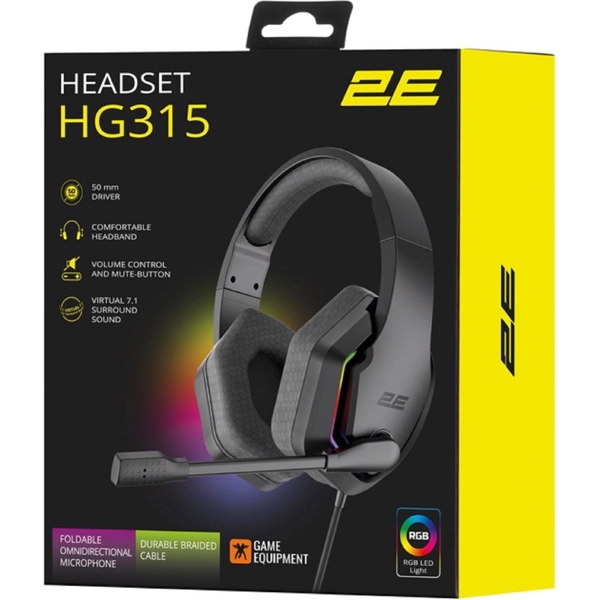 2E HG315 Gaming Headset, Wired, RGB, USB, Black