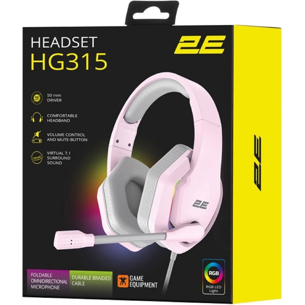 2E HG315 Gaming Headset, Wired, RGB, USB, Pink